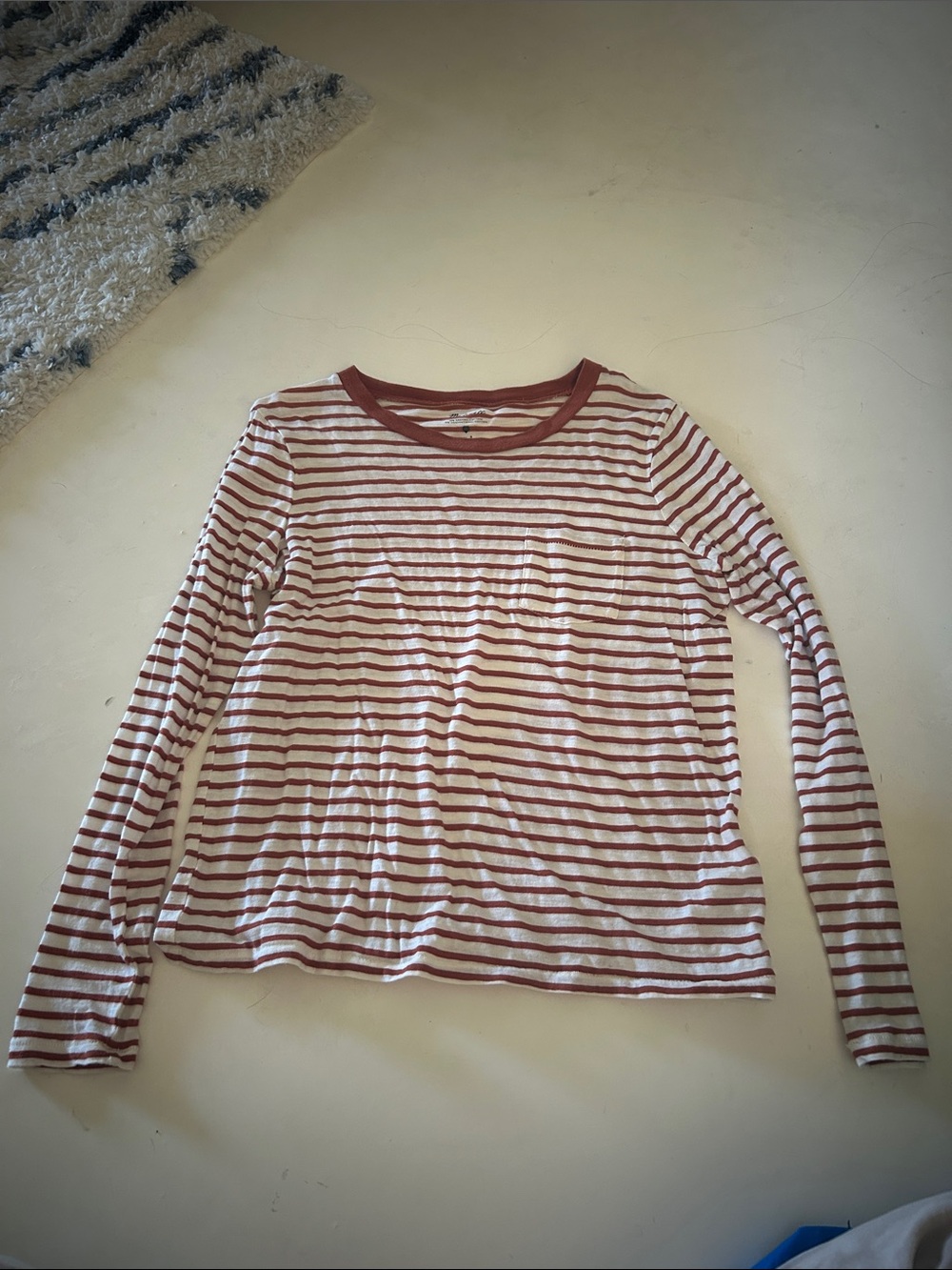 Madewell Cream and Rust Striped Long Sleeve Tee Sz Small